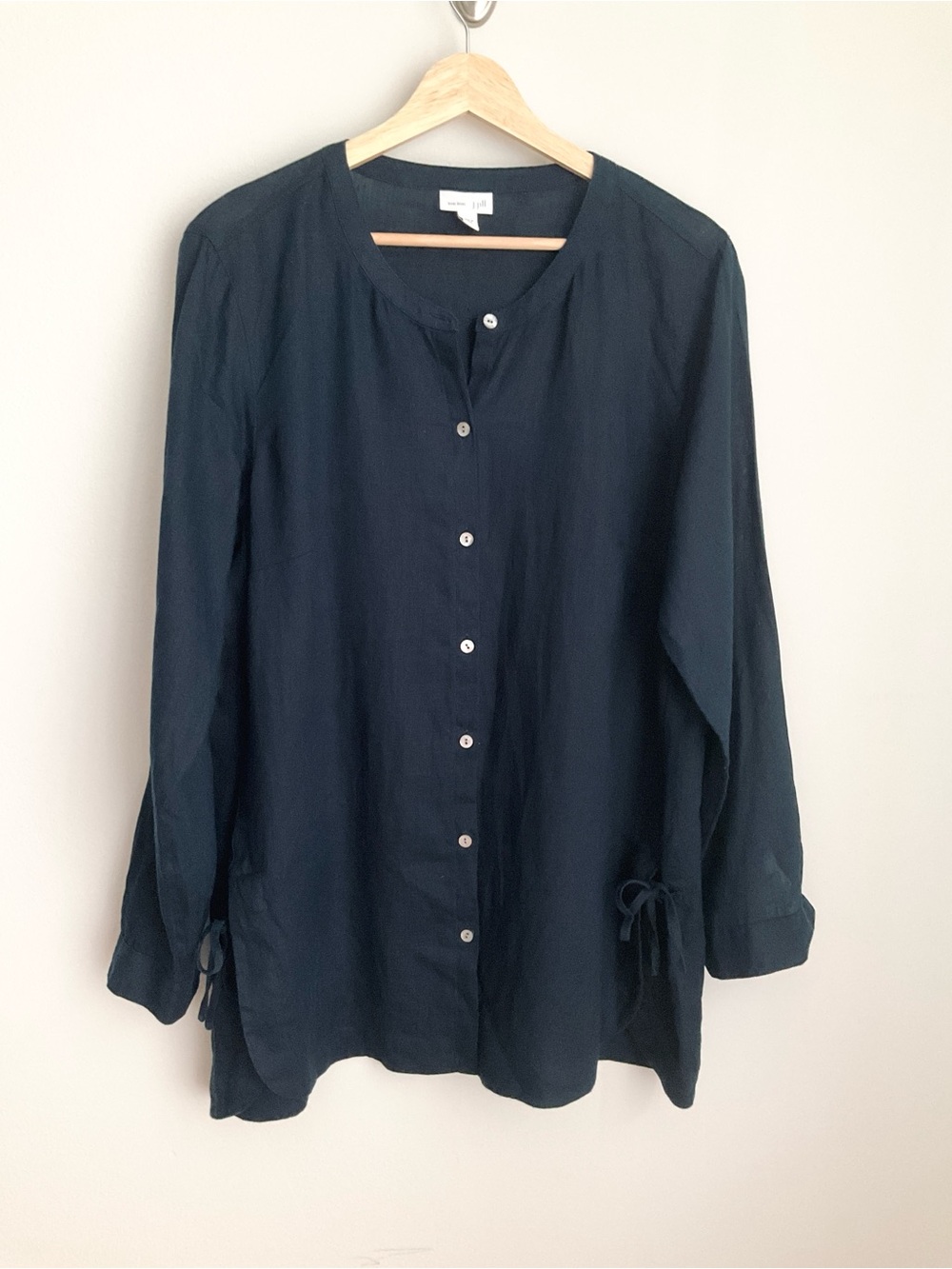 J. Jill Love Linen Navy Blue Button Down Tunic Shirt Size Small